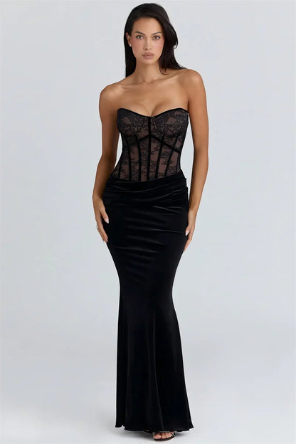 Mozision Long Sleeve Backless Sexy Maxi Dress Women Gown Elegant Lace Print Off-shoulder High Waist Ruched Bodycon Club Dresses