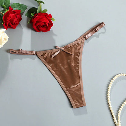 Sexy Women's Satin Soft G-Strings Thongs T-Panties Low Waist Bow Briefs Shorts Comfortable Female Underwear Трусы Женские