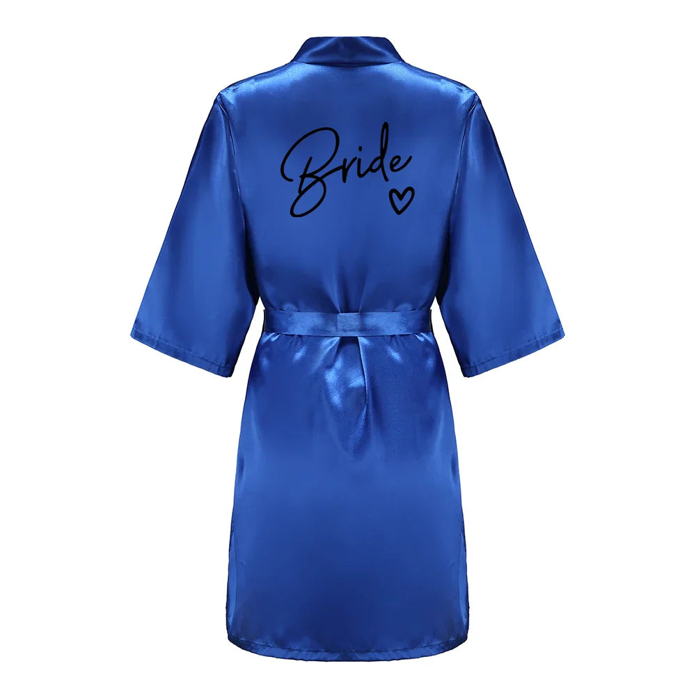 Wedding Party Team Bride Robe With Black Letters Kimono Satin Pajamas Bridesmaid Bathrobe SP003