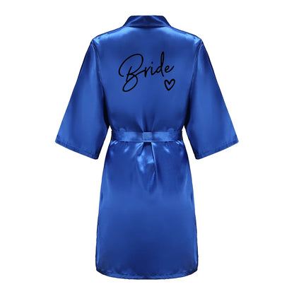 Wedding Party Team Bride Robe With Black Letters Kimono Satin Pajamas Bridesmaid Bathrobe SP003