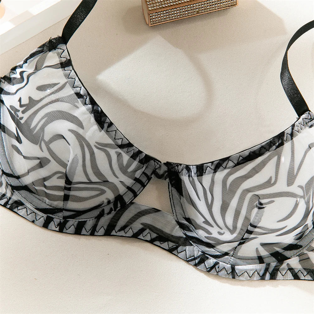 Krasapt Sexy Leopard Printing Lingerie 2Pcs Sets Ultrathin Mesh Transparent Bras And Panties Comfortable Intimate Undwear Set