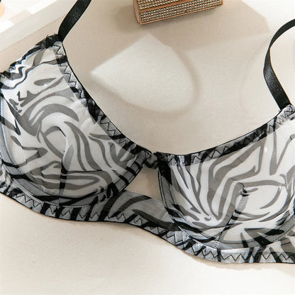 Krasapt Sexy Leopard Printing Lingerie 2Pcs Sets Ultrathin Mesh Transparent Bras And Panties Comfortable Intimate Undwear Set