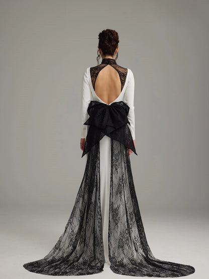 Oisslec Prom Dresses Elegant Vintage Sexy Beige Black Lace Backless Customized Formal Occasion Prom Dress Evening Party Gowns