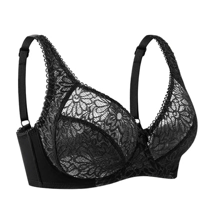 Womens Bras Ultra-Thin Perspective Deep V Lace Sheer Plus Size Bra Female Underwear Sexy Lingerie BH Tops 70-100 B C D E F Cup