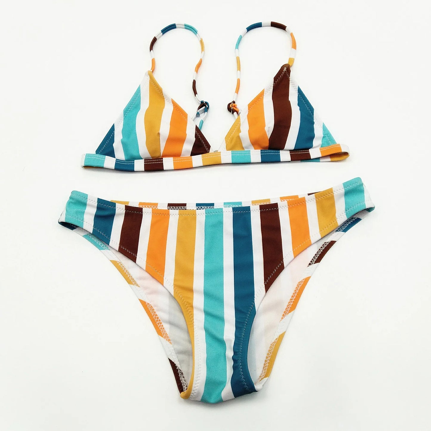 New Style Rainbow Grey Stripe Print Sexy European American Triangle Bikini Set for Women Fashionable Split Swimsuit