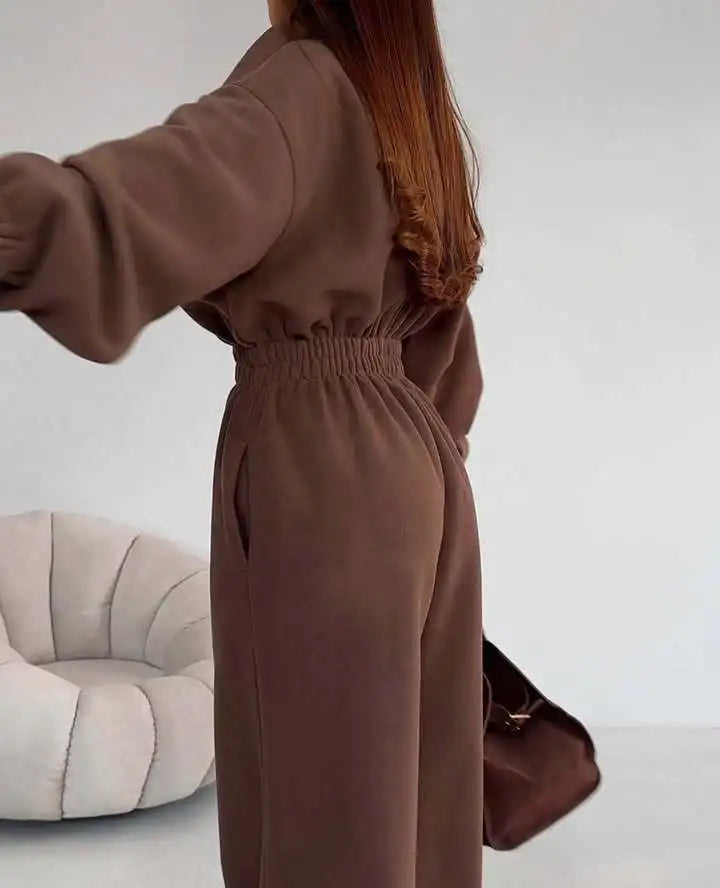 Zekye Woman Clothing New Fashion Long-sleeved Jumpsuit Women's Casual Semi-open Elastic Waist Jumpsuit Elegant Woman Jumpsuit