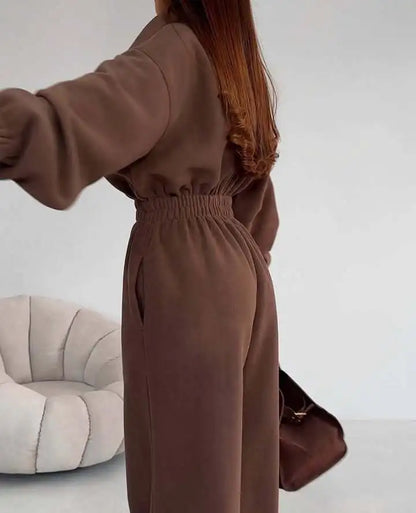 Zekye Woman Clothing New Fashion Long-sleeved Jumpsuit Women's Casual Semi-open Elastic Waist Jumpsuit Elegant Woman Jumpsuit