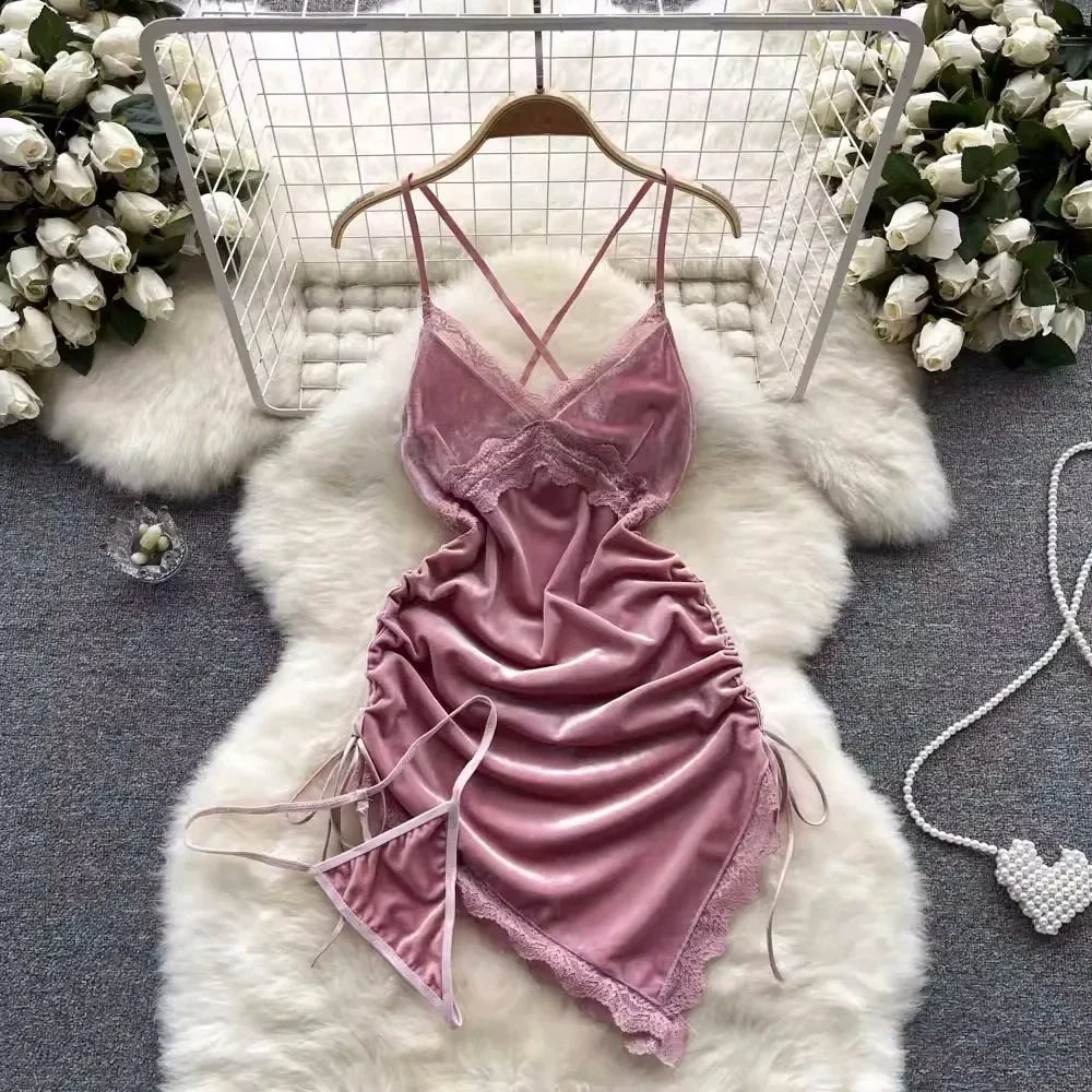 Sexy Lace Gauze Patchwork Strap Bodysuit Hollow Sleeveless Slim backless Women Erotic Lingerie Hotsweet Bow Night Maid Cosplay