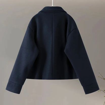 Urban Black Woolen Blend Coats Women Stand Collar Single-breasted Long Sleeve Thick Warm Jacket 2025 Autumn Winter Lady Outwear