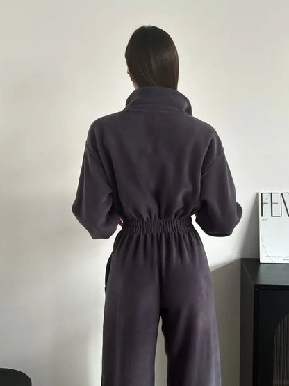 Zekye Woman Clothing New Fashion Long-sleeved Jumpsuit Women's Casual Semi-open Elastic Waist Jumpsuit Elegant Woman Jumpsuit