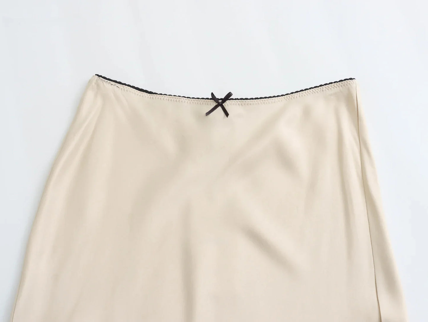 2024 Spring Women's Satin Bow-Decorated High-Waist A-Line Long Skirt - Vintage Chic Fashion