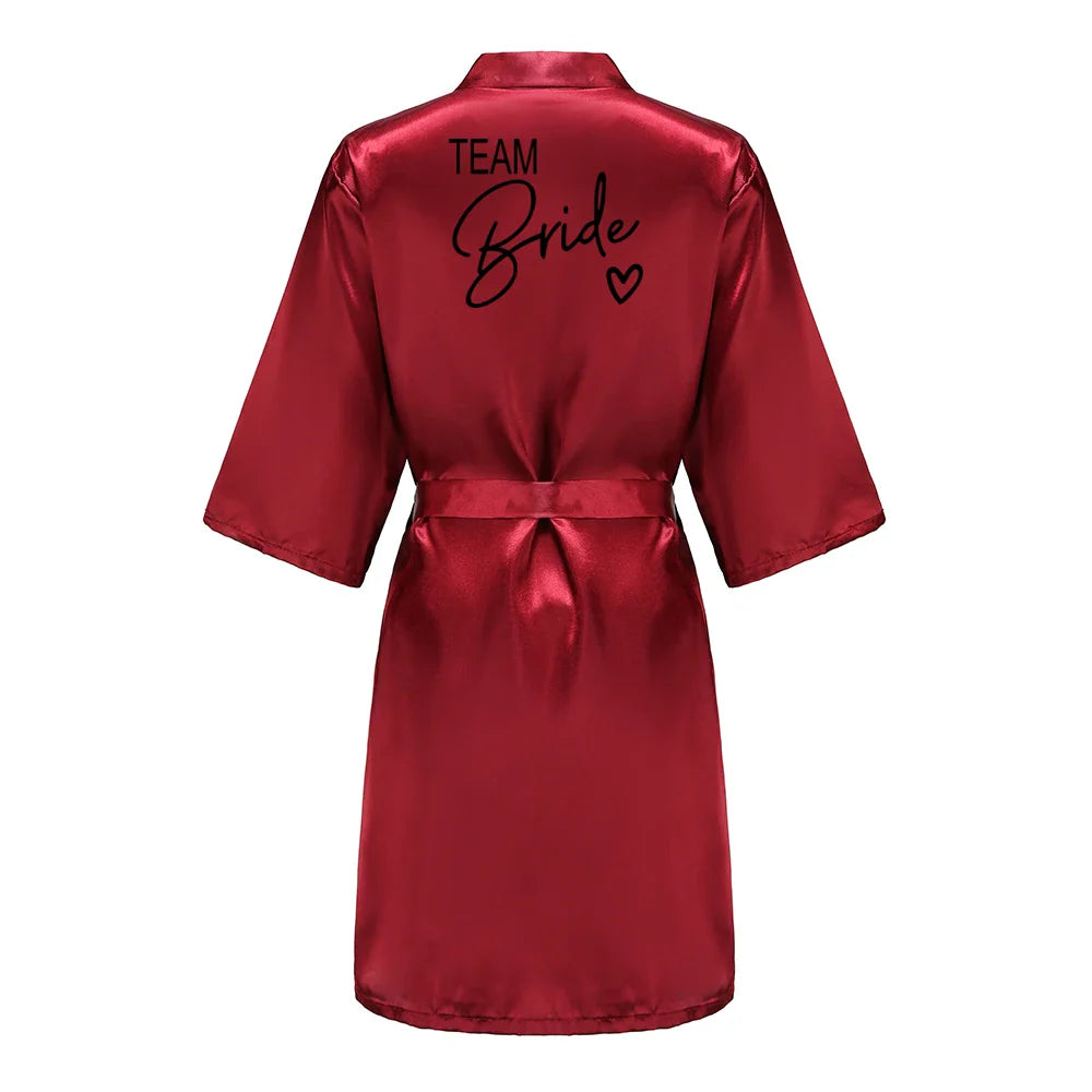 Wedding Party Team Bride Robe With Black Letters Kimono Satin Pajamas Bridesmaid Bathrobe SP003