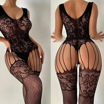 2025 Fishnet Bra Lingerie One Piece Crotchless Adult Sexy Underwear Transparent Body Suit Ultra Hot Open Tights Exotic Lingeries