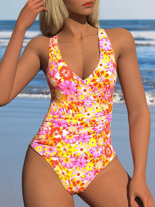 European and American Fashion Women's Water Sports Beach Outdoor Full-Body Print One-Piece Swimsuit for Women