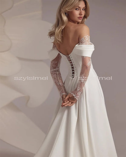 Mordern Off Shoulder Wedding Dresses A-Line Bridal Gown For Wedding Customized Bride Dresses vestidos de novia robe de mariée
