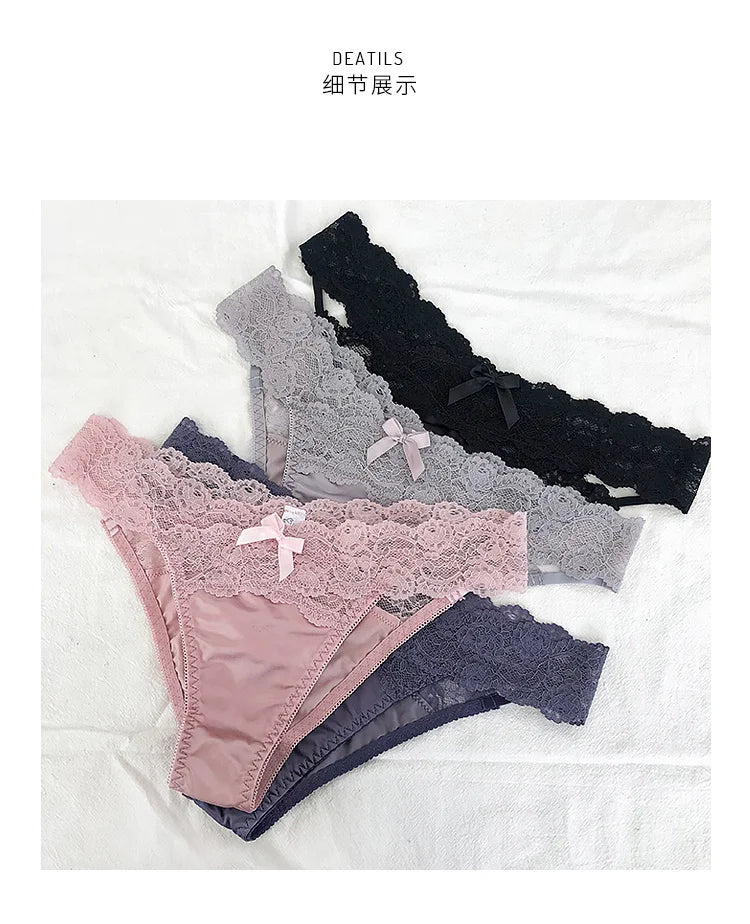 SP&CITY Satin Lace Sexy Women's Underwear Low Waist Transparent Hollow Out Panties Breathable Soft Seamless Briefs Lingerie