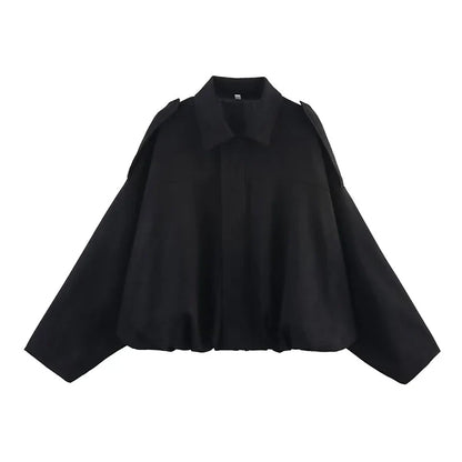 Women's Bomber Jackets Coats Fashion Turn-down Collar Long Sleeve Loose Coats Vintage Female Outerwear Chic Tops
