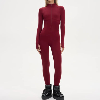 Casual Solid Tassels Women's Ski Suit Zippers Fur Hooded Slim High Waist Lady Jumpsuits 2025 Winter Fashion Female Warm Skiwear