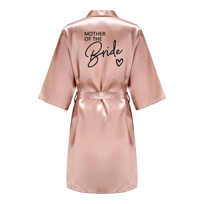 Wedding Party Team Bride Robe With Black Letters Kimono Satin Pajamas Bridesmaid Bathrobe SP003