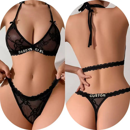 Custom Name Lingerie Set Personalised Sexy Embroidery Thongs For Women Crystal Letters G-string Panties Underwear Gifts