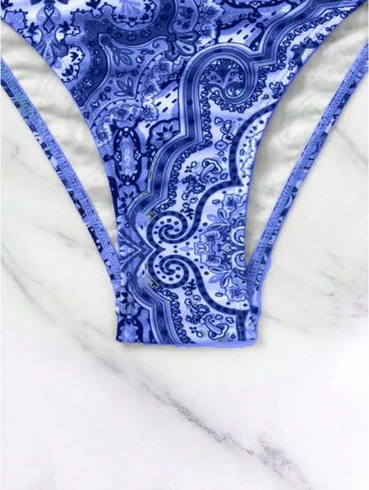 2025 Push Up Halter Bikini Printed Swimsuit Women Sexy Strappy Swimwear Female Bathers Bathing Swimming Swim Suit Beachwear