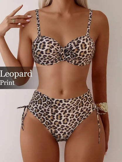Sexy Print High Waist Bikini Women's Swimsuit Two Piece Strap Design Trendy Swimming Costume Female Fashionable Poolwear