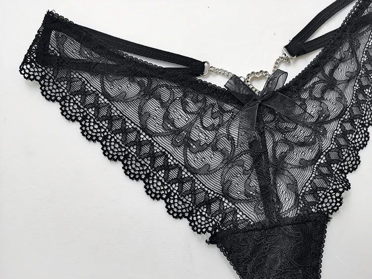 Hot Sexy Women Panties Lace Metal Chain G String Girls Briefs Mesh Hollow Out Thong Erotic Underwear Low Waist Female Intimates