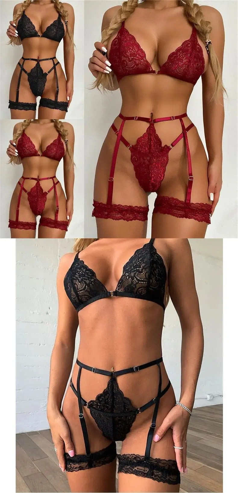 2024 Floral Lace Underwire Female Sexy Costumes Women Bra And Panty Garters Sexy Lingerie Sets Women's Thong Set Sexy Bodysuit