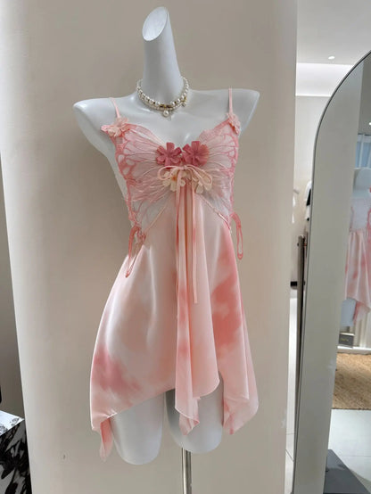 Fairy Elf Suspender Nightgown Lingerie Sexy Butterfly Lace Chemise Sleepwear Nightdress Homewear Summer New Women Nightwear