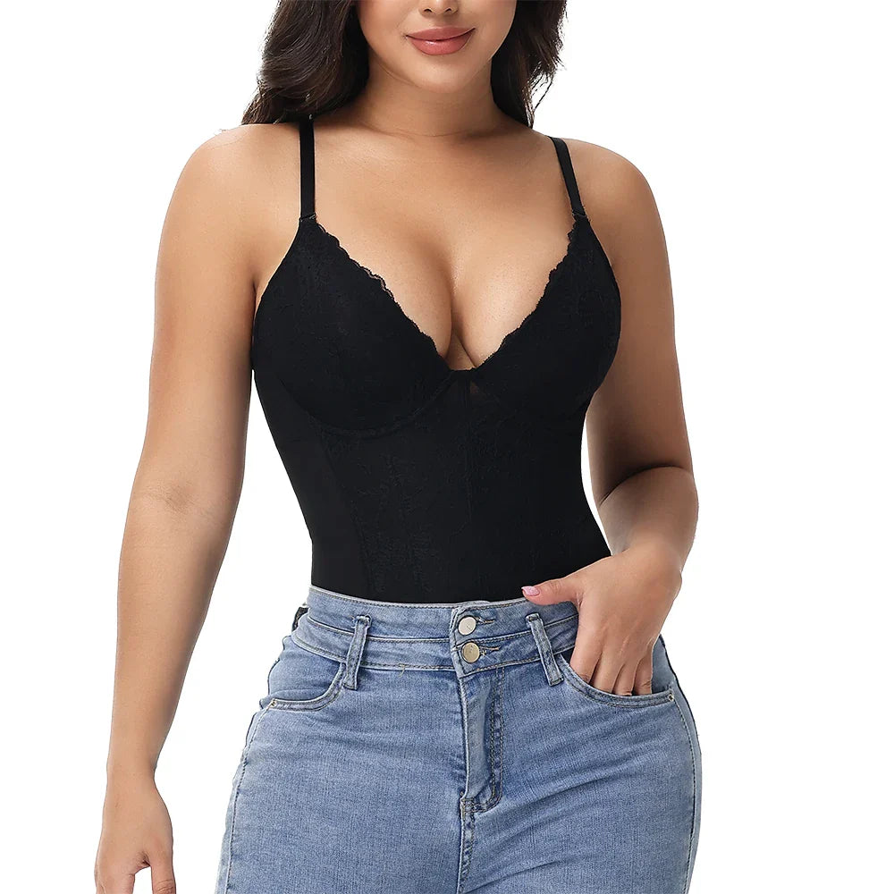 Lace Bodysuit for Women Tummy Control Shapewear Sleeveless Tops V-Neck Backless Slim Camisole Jumpsuit Shaper Party Wear Fashion