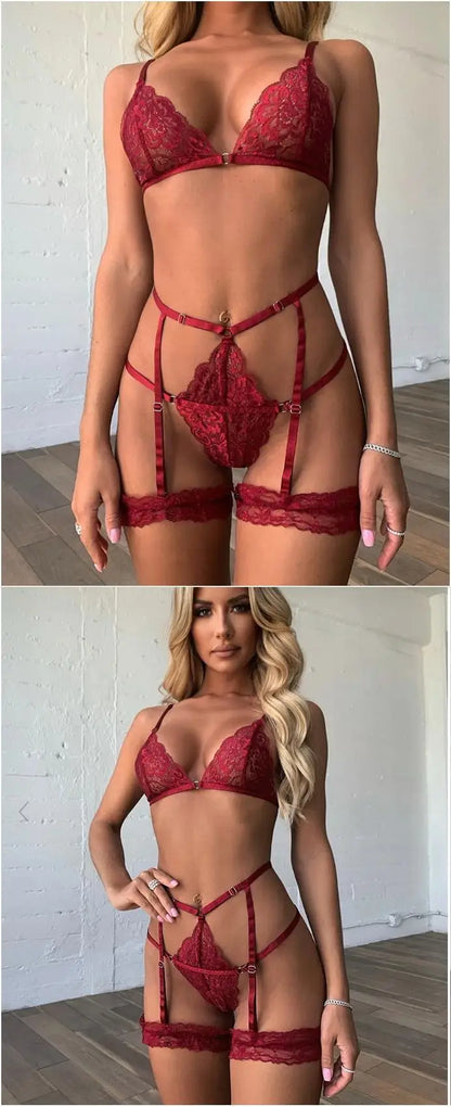 2024 Floral Lace Underwire Female Sexy Costumes Women Bra And Panty Garters Sexy Lingerie Sets Women's Thong Set Sexy Bodysuit