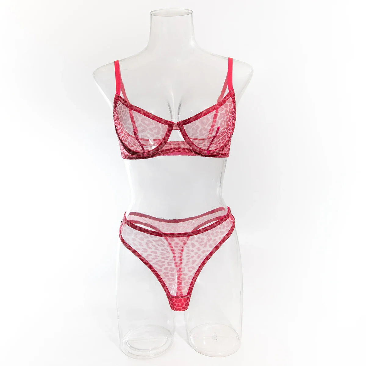 Krasapt Sexy Leopard Printing Lingerie 2Pcs Sets Ultrathin Mesh Transparent Bras And Panties Comfortable Intimate Undwear Set