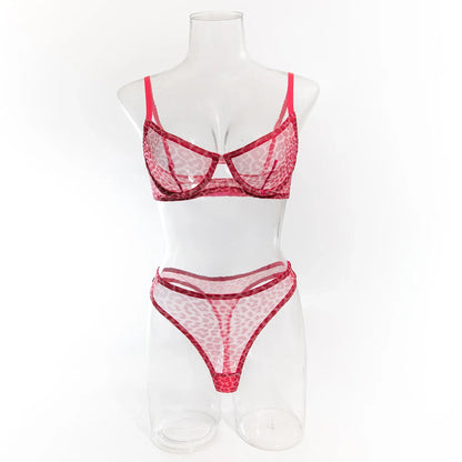 Krasapt Sexy Leopard Printing Lingerie 2Pcs Sets Ultrathin Mesh Transparent Bras And Panties Comfortable Intimate Undwear Set
