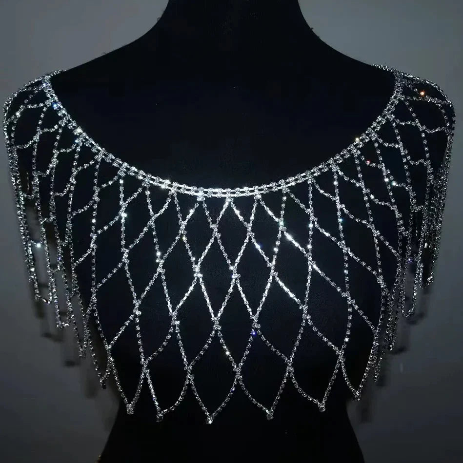Fashion Sexy Mesh Crystal Bra Chain Jewelry Exquisite Luxury Banquet Party Rhinestone Chest Chain Body Jewelry Accessories