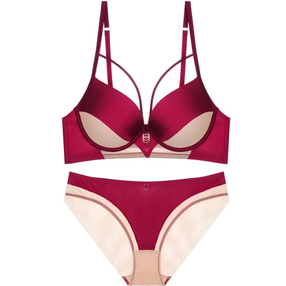 Skeleton Solid Color Plus Size CD Size Lingerie SuitPush Up Bra Set Adjustable Brassiere With Comfort Panties