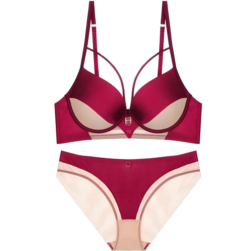 Skeleton Solid Color Plus Size CD Size Lingerie SuitPush Up Bra Set Adjustable Brassiere With Comfort Panties