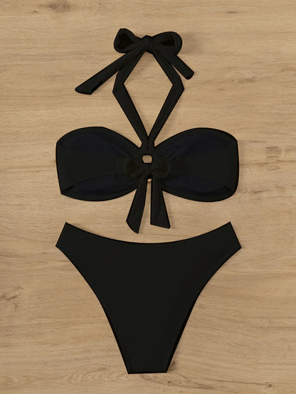 "2025 Sexy Bandeau Push-Up Bikini Set - Brazilian Thong Swimwear for Women"