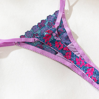 Aesthetic Floral Erotic Lingerie Set with Multi-color Lace Deluxe Comfortable Underwear with Thong