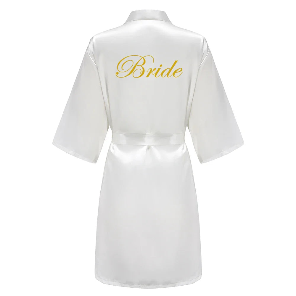 Wedding Party Team Bride Robe With Black Letters Kimono Satin Pajamas Bridesmaid Bathrobe SP003