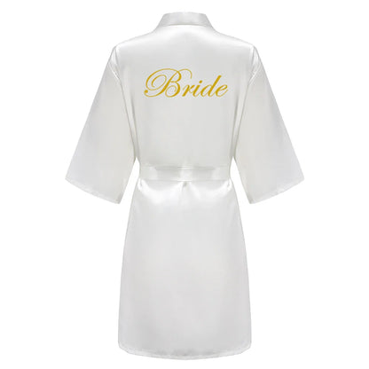 Wedding Party Team Bride Robe With Black Letters Kimono Satin Pajamas Bridesmaid Bathrobe SP003