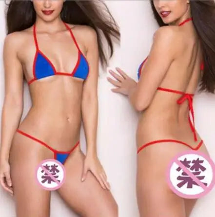 Sexy Lingerie 2 Piece Halter Neck Bikini Lingerie Set Mini Bikini Open Micro Bra Top Briefs Panties for Women