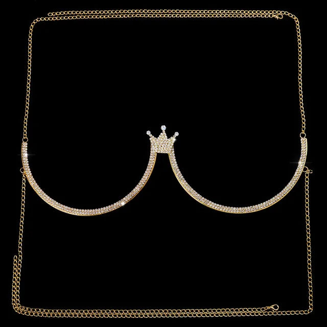 Stonefans Heart Rhinestone Chest Bracket Body Jewelry Bra Chain For Women Chain Top Bikini Halter Bra New Banquet Breast Support
