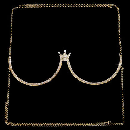 Stonefans Heart Rhinestone Chest Bracket Body Jewelry Bra Chain For Women Chain Top Bikini Halter Bra New Banquet Breast Support