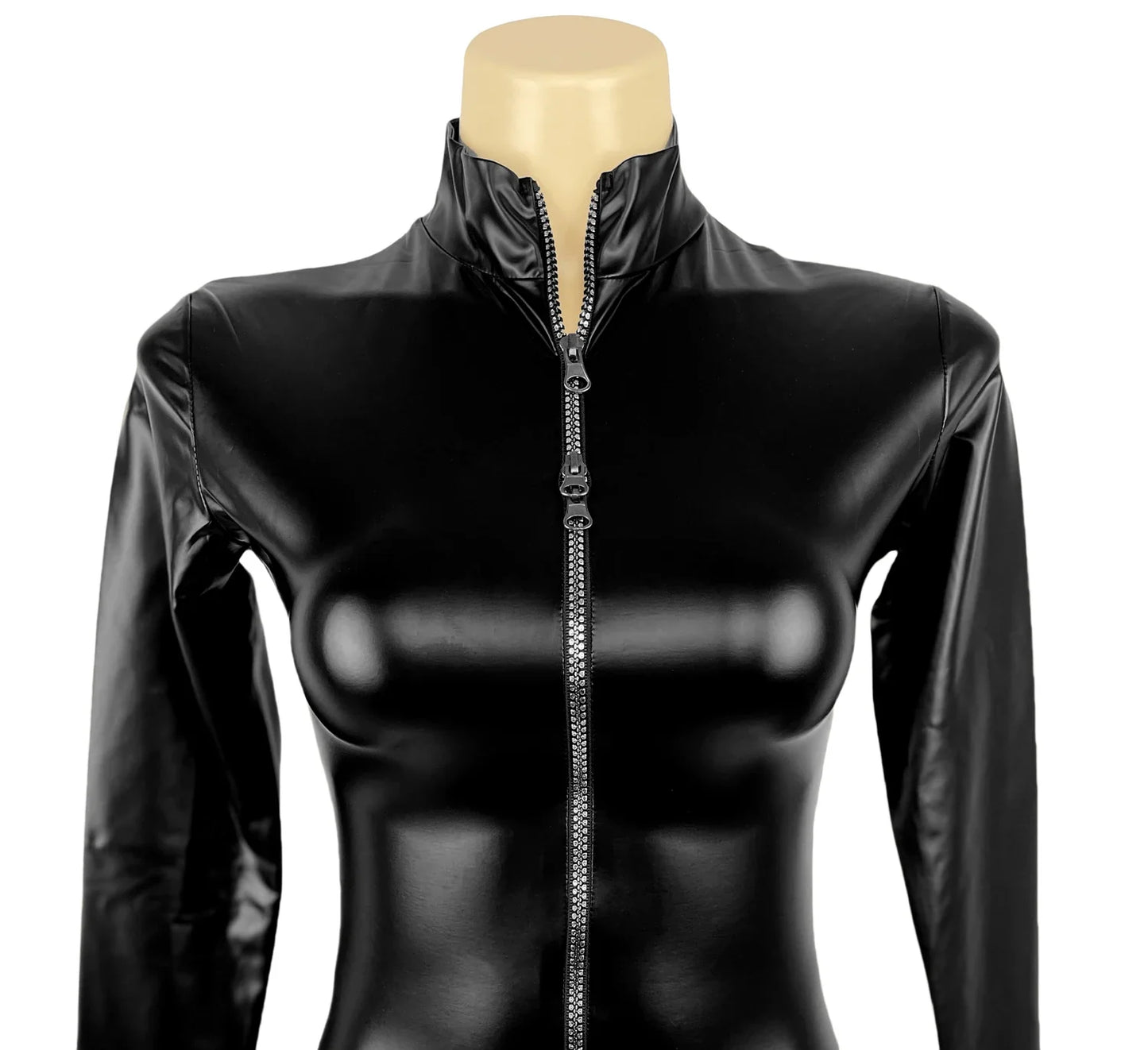 Oil Faux Latex Catsuit Elastic PU Leather Zipper Open Crotch Long Sleeve Bodysuit Tights Cosplay Clubwear Body Teddies Swimsuit