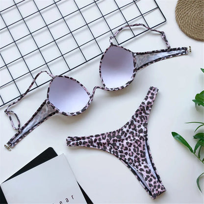 New Sexy V-bar Underwired Bra Push Up Bikini Women Swimwear Female Swimsuit Two-pieces Set V wire Bather Bathing Suit Swim V1732