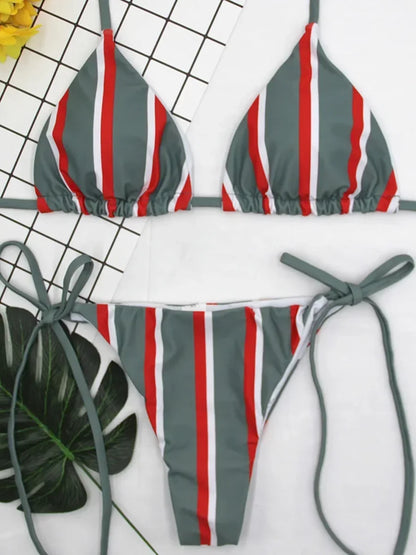New Sexy Halter Striped Bikini 2025 Women Swimsuit Female Swimwear Two Pieces Bikini Set Brazilian Bather Bathing Suit Swim Lady