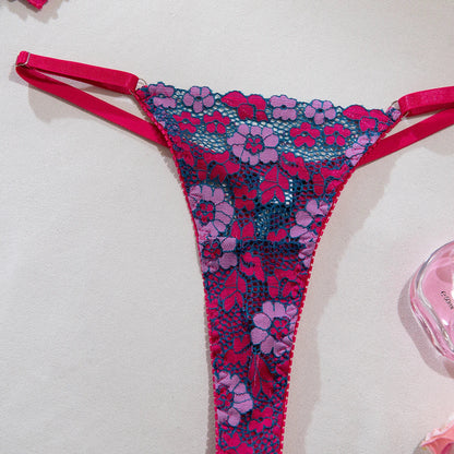 Aesthetic Floral Erotic Lingerie Set with Multi-color Lace Deluxe Comfortable Underwear with Thong