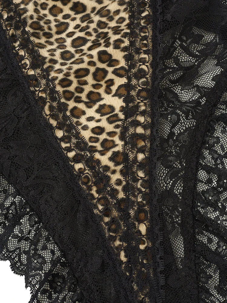 Sexy Lace Leopard Pattern Bodysuits Vintage Chic Slim Top Clothing Female Spaghetti Strap Sleeveless Backless Adult Shaper