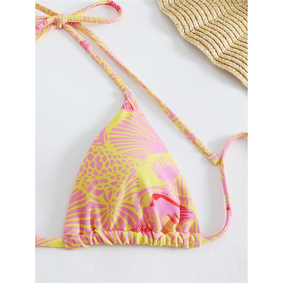 Flag Printed Halter Strappy High Cut Bikini Female Swimsuit Women Swimwear Two-pieces Bikini set Bather Bathing Suit Swim V6144