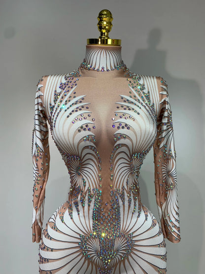 STOCK Sparkly Diamond Women Sexy Mesh Jumpsuit Nightclub Bar Party Show Gogo Dancer Clothing Drag Queen Outfit Stage Costume